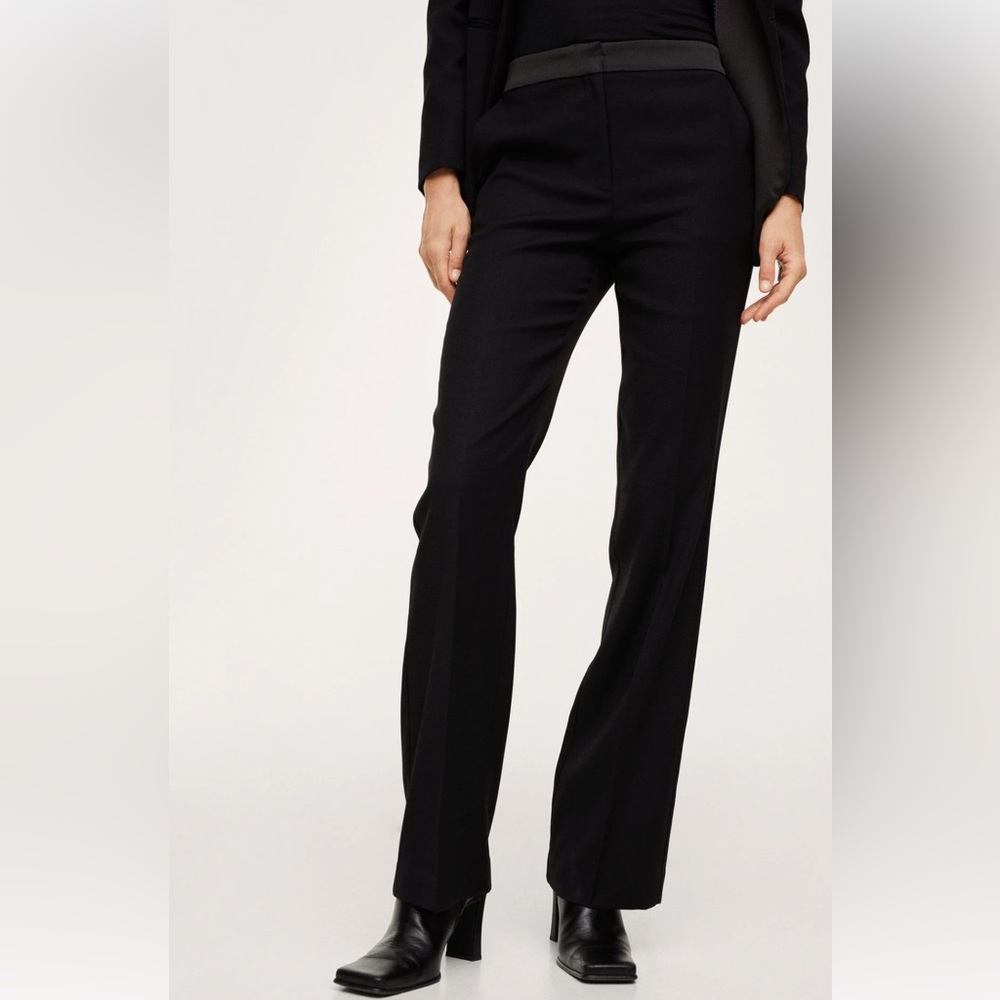 MANGO NWOT High Waist Straight Pants with Satin band detail. Size 14
